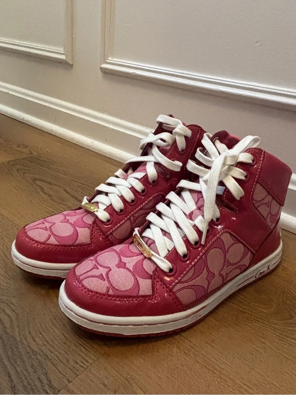 [NWOT] Coach Pink High-Top Sneakers with White Laces